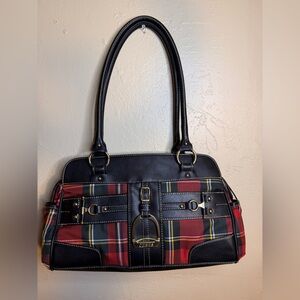 Plaid Chaps Red and Black Leather Handbag
